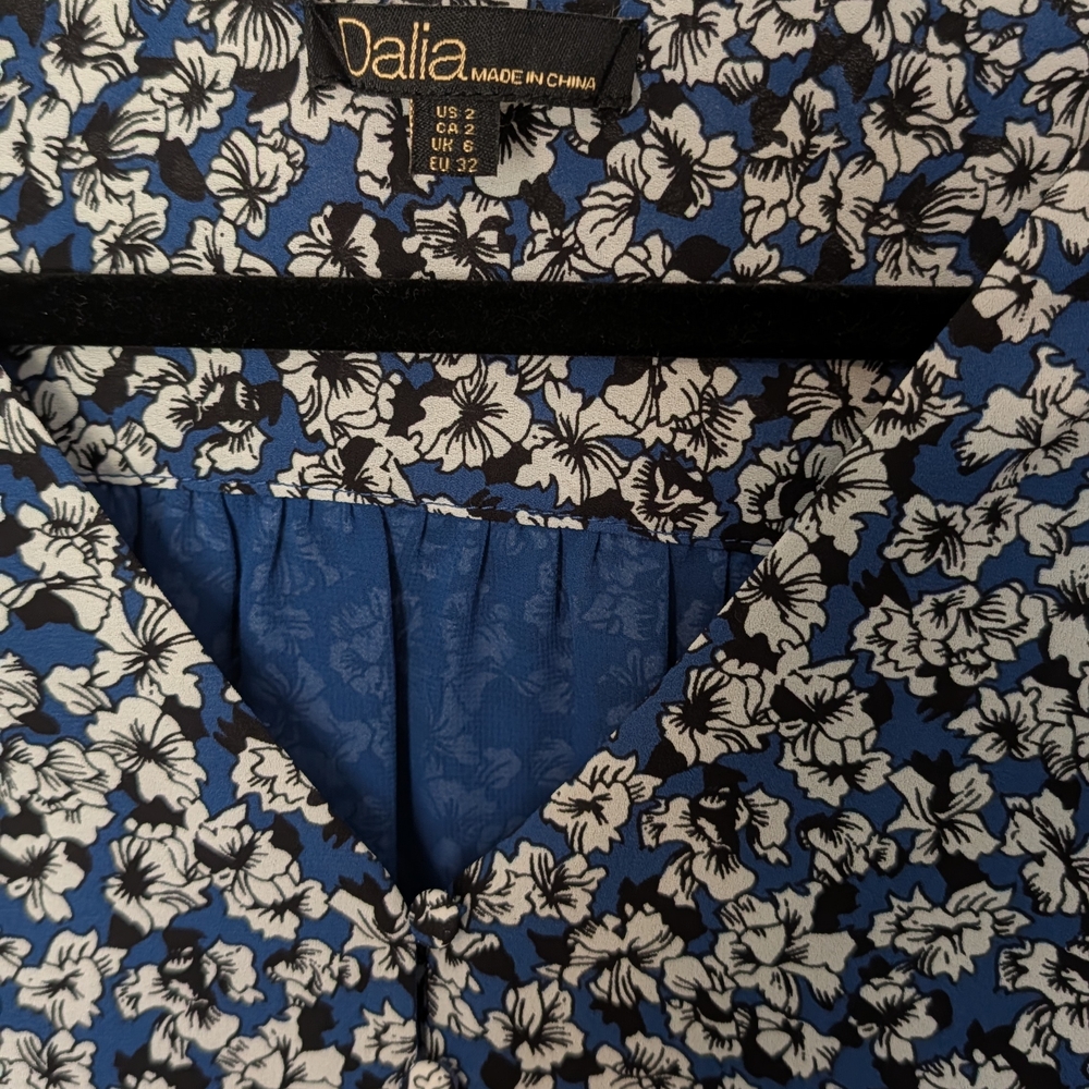 Dalia Blue and White Floral Wrap Long-Sleeve Dress - Picture 3 of 5